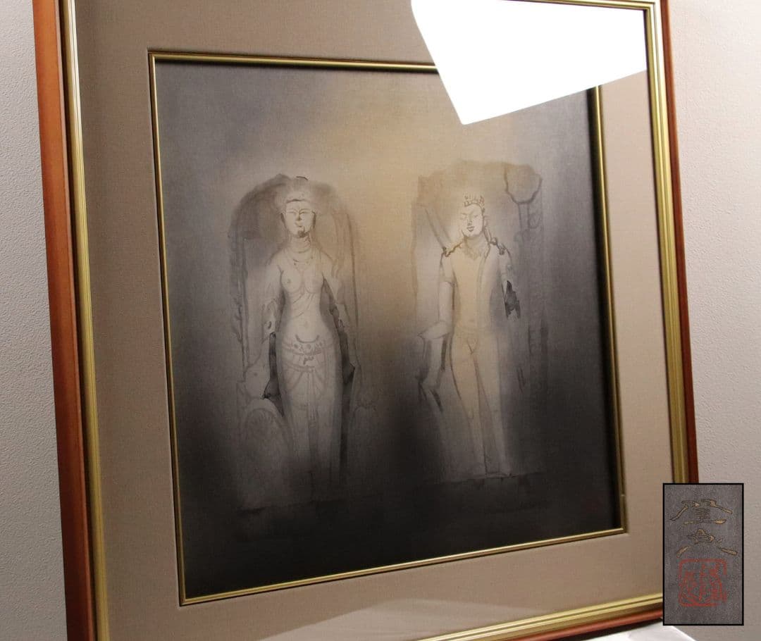 【真作】佐藤隆良 紙本肉筆 金彩墨彩 仏画 日本画 額装 アクリル板 CK43 真作】佐藤隆良 紙本肉筆 金彩墨彩 仏画 日本画 額装 アクリル板 CK43