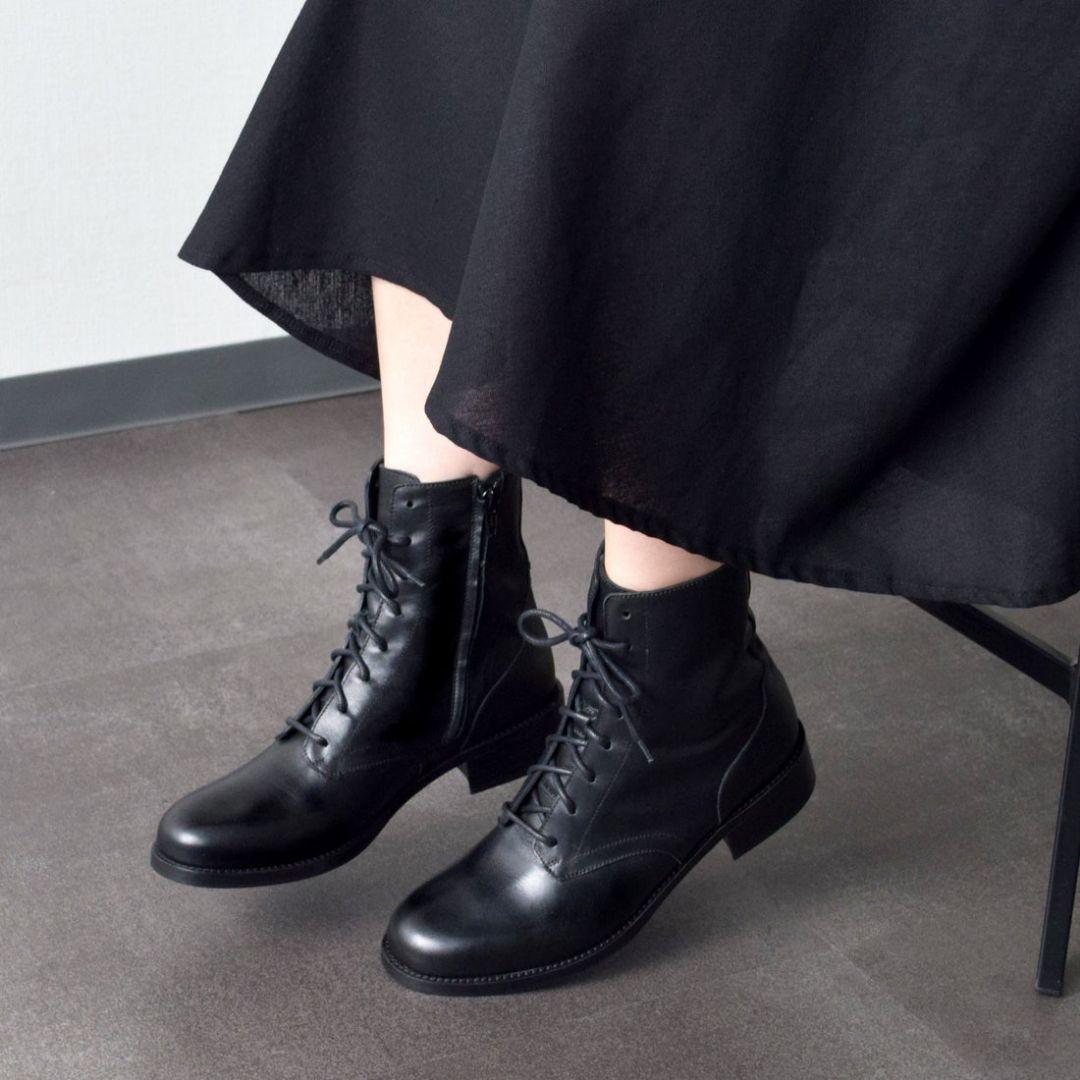 未使用 ファビオルスコーニ ラウンドトゥ レースアップ レザー ブーツ