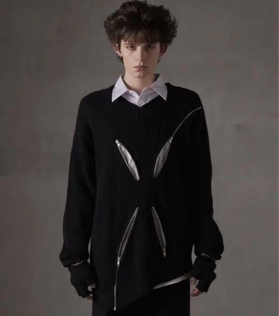 GRANCY ジップデザインアシンメトリーニット　Mサイズ GRANCY】ZipDesign Asymmetry Knit / ジップデザイン アシンメトリー