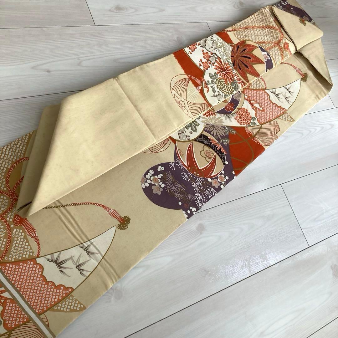 アンティーク名古屋帯 刺繍 しつけ糸付 大正ロマン 正絹 金駒刺繍 N66