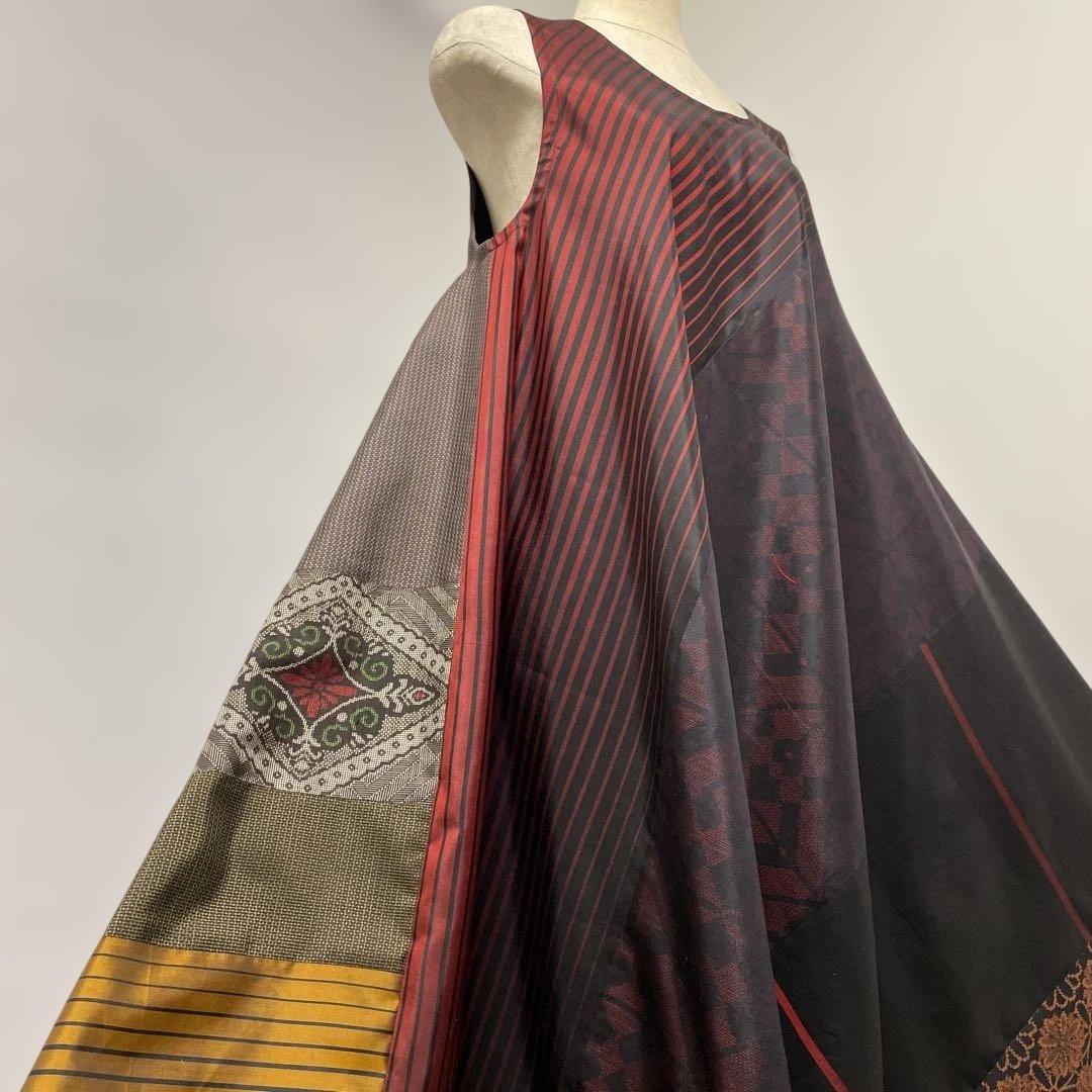 着物ワンピーステントラインロング丈《4》大島紬や紬等(7マルキ含)M〜L