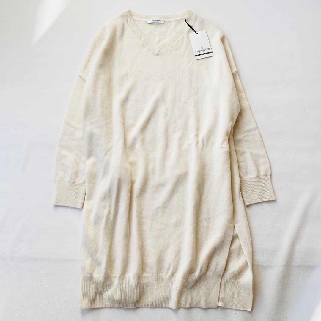 【新品未使用】モラビト　ニットワンピース　ボールチェーン装飾　カシミヤ100％ 23区（大きいサイズ） 【先行予約/洗える】カシミヤブレンド ニット