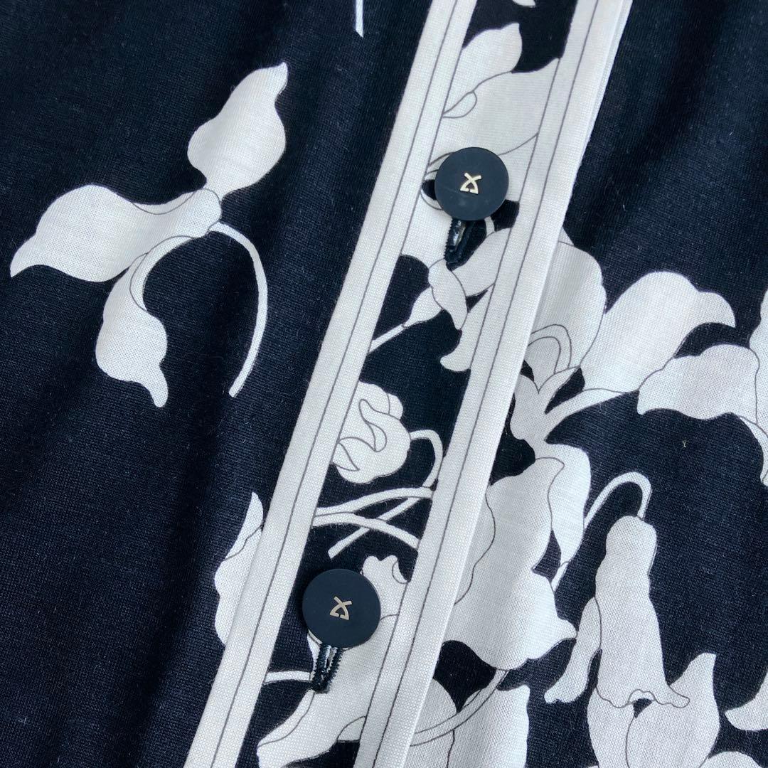 シルク混✨レオナール カーディガン カットソー ロゴボタン トリム 花