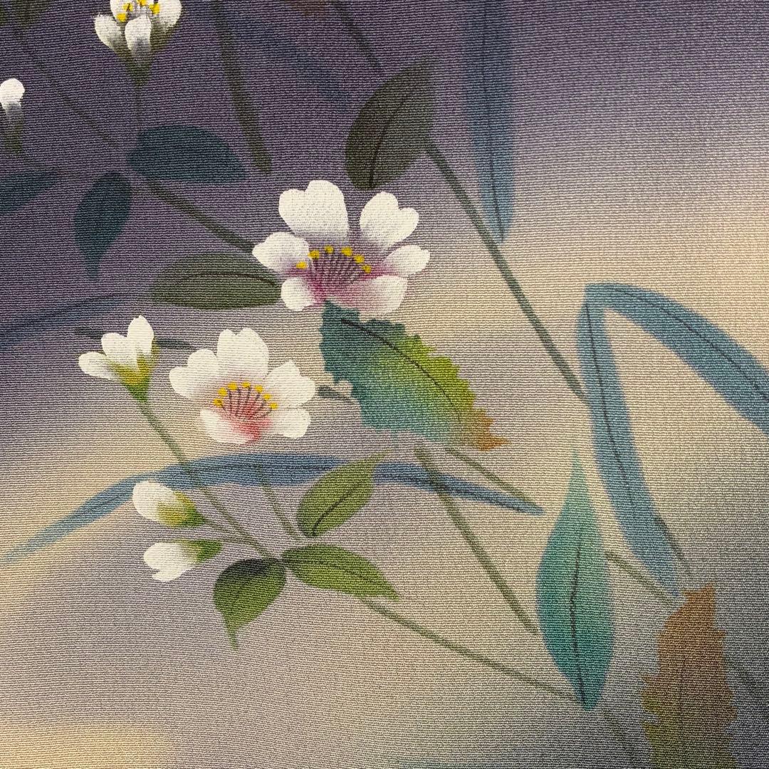 D316 訪問着 手描き花模様 正絹 着物 袷 しつけ糸付き未使用極美品