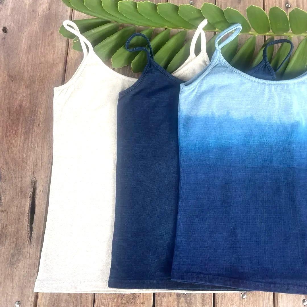大人気定番✨ヘンプコットン　カップイン キャミソール【藍染】単色　パヤカ　等 asana ヘンプコットン ひらひら 切り替え スカート・草木染め【パヤカ
