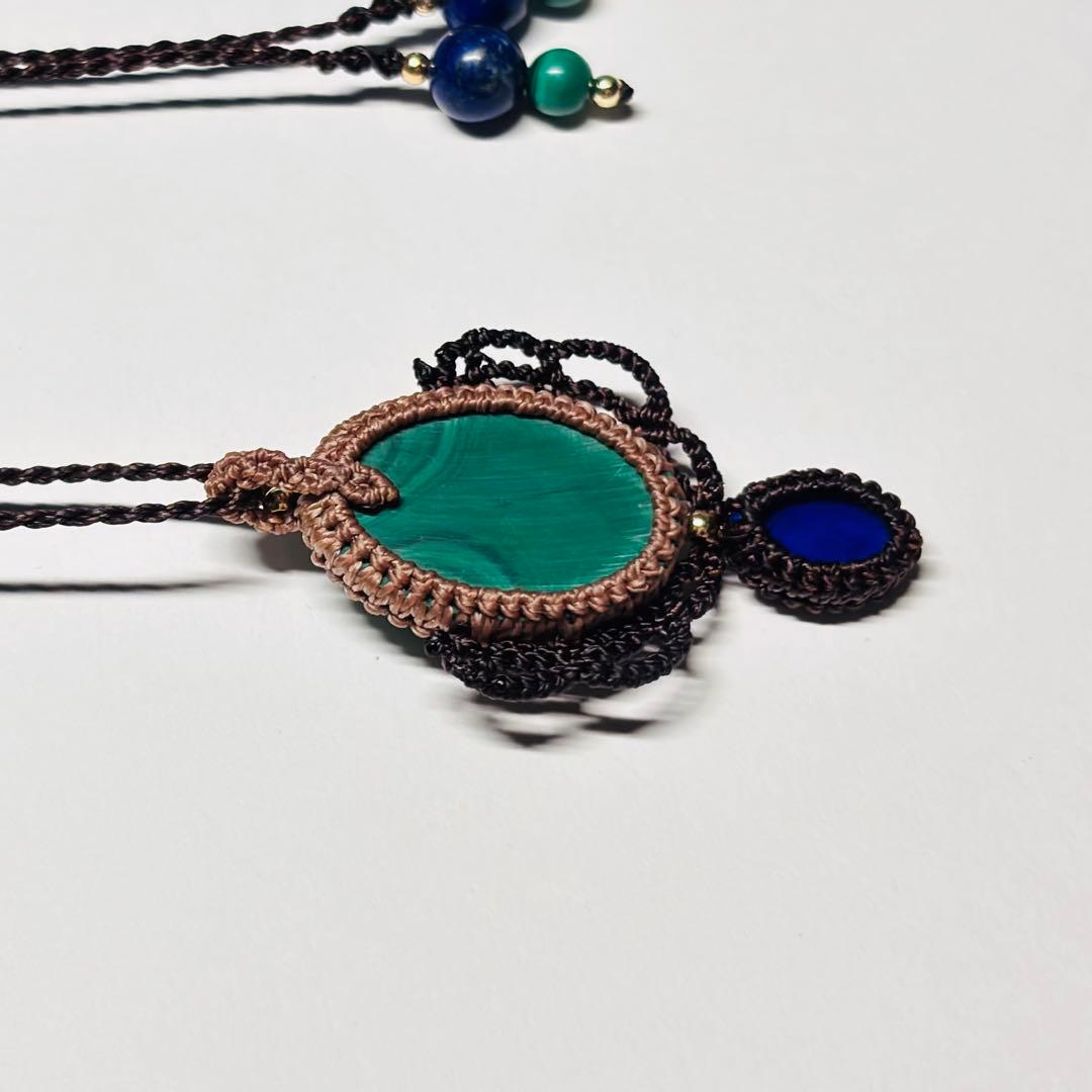 2080 ♡マラカイト&ラピスラズリ天然石♡マクラメネックレス ペンダント