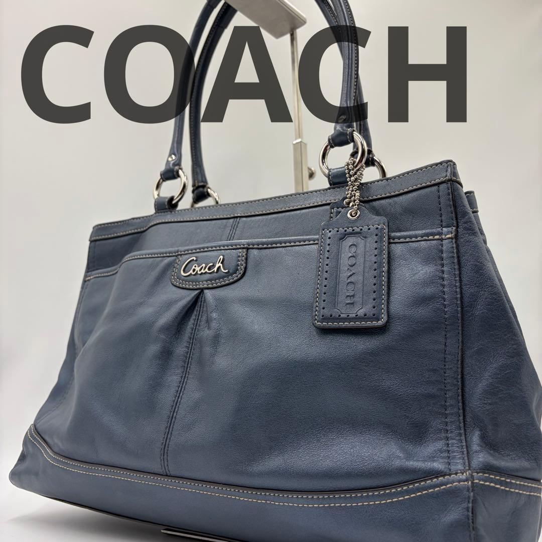 COACH F19728 トートバッグ レザー ネイビー メタリック A4可 - メルカリ