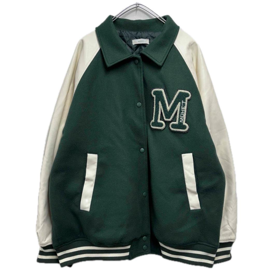 MUHET ワッペン付き メルトン×フェイクレザー スタジャン 90s風 L
