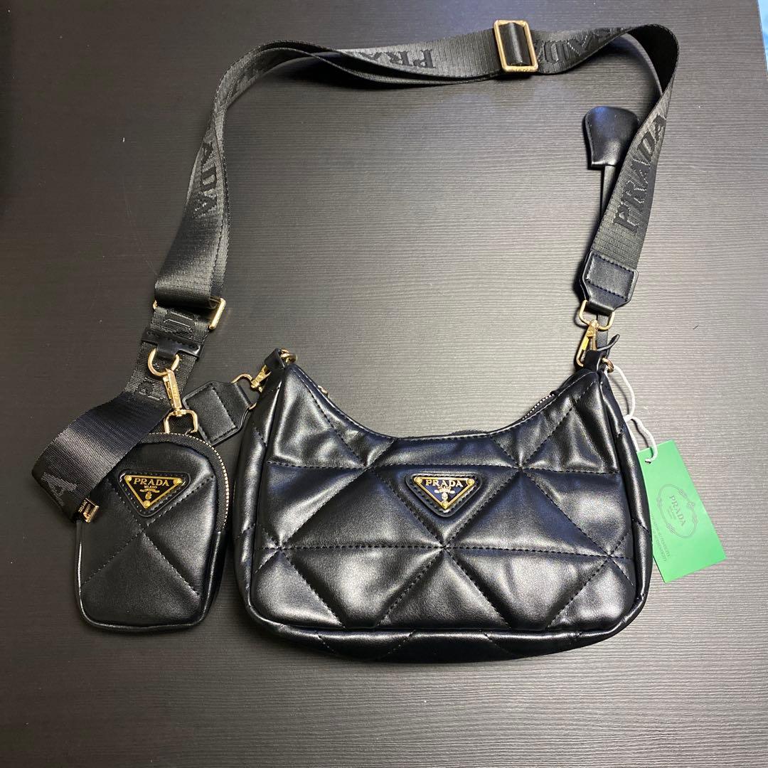 PRADA ブラック キルティングバッグ　ミニポーチとチェーン付 PRADA】プラダ キルティング チェーン 1BH026 ショルダーバッグ