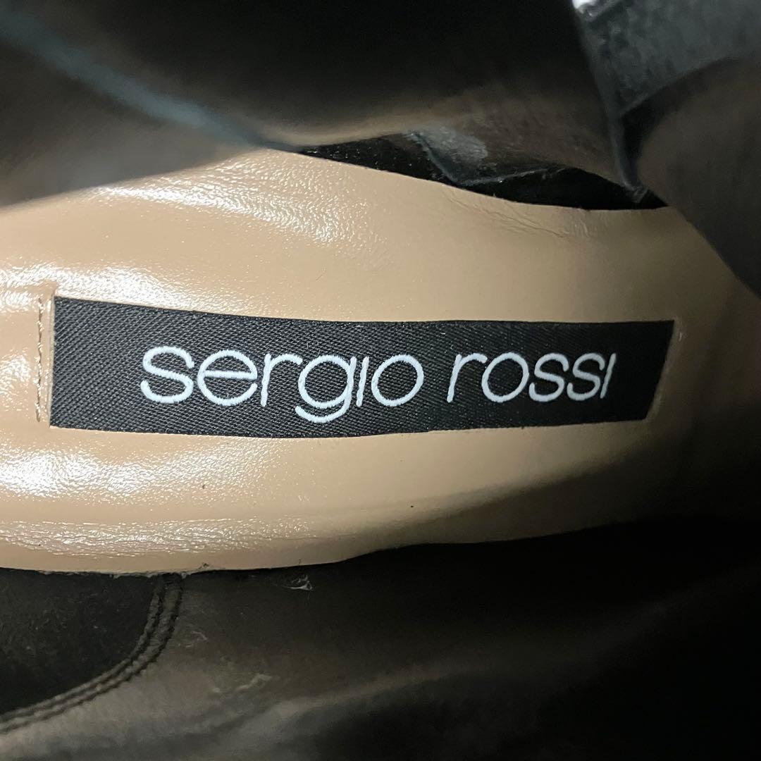 美品】セルジオロッシ リザードロングブーツ ブラックバックル 黒22.5