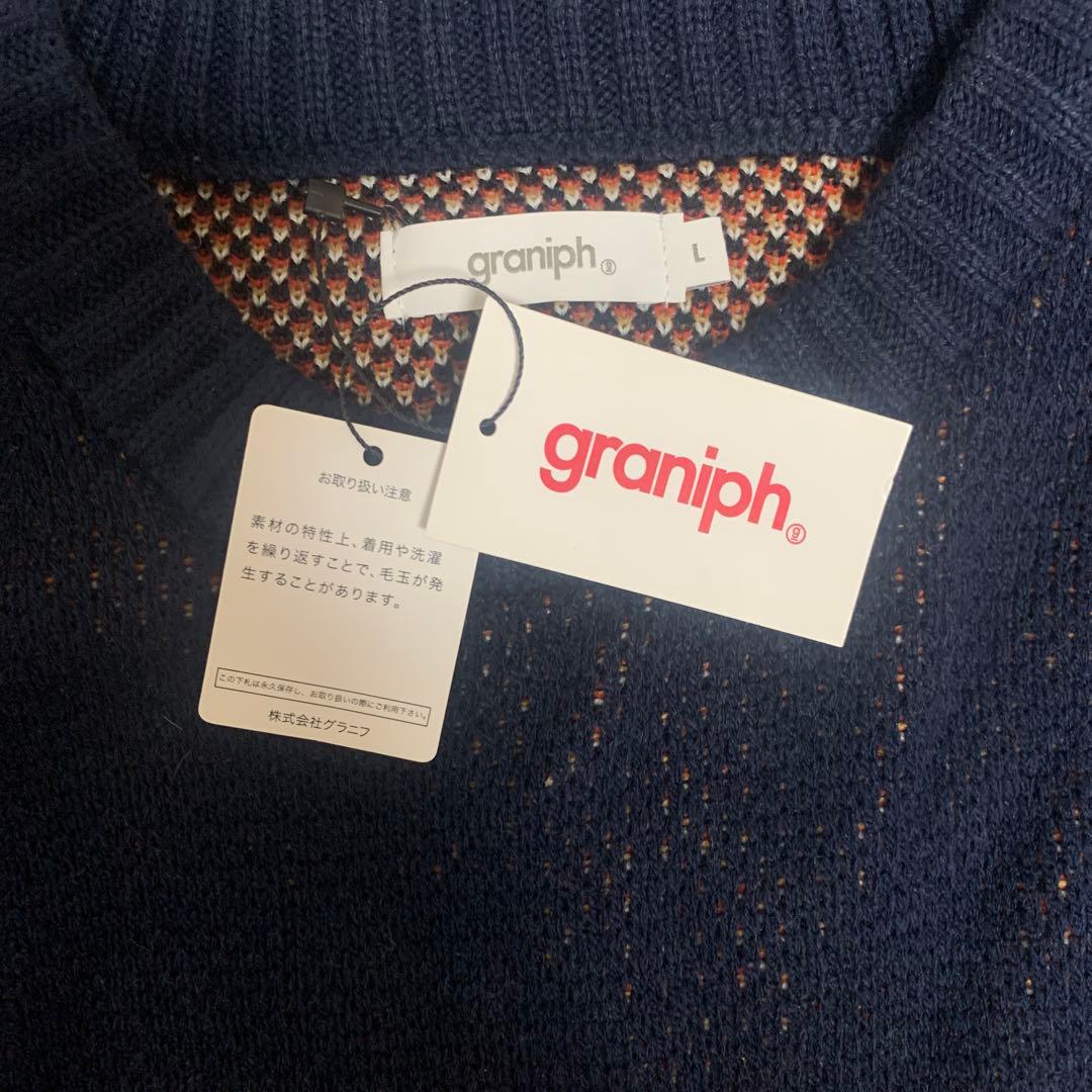GraniphイカクウォッシャブルジャカードニットネイビーLサイズunisex