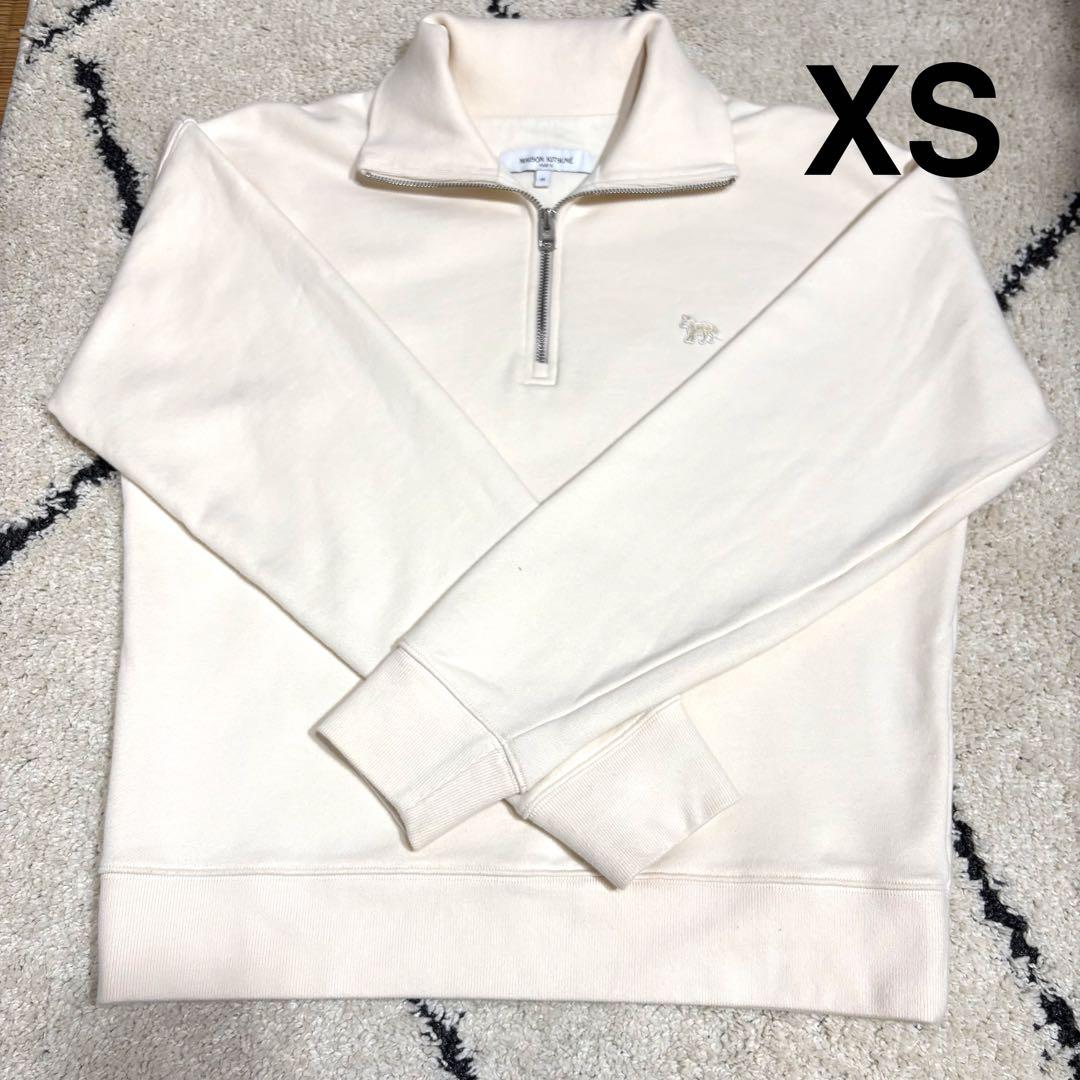 haya.luck.2メゾンキツネ ハーフジップ スウェットXS Maison Kitsune (メゾン キツネ) キツネ刺繍 ハーフジップ トレーナー