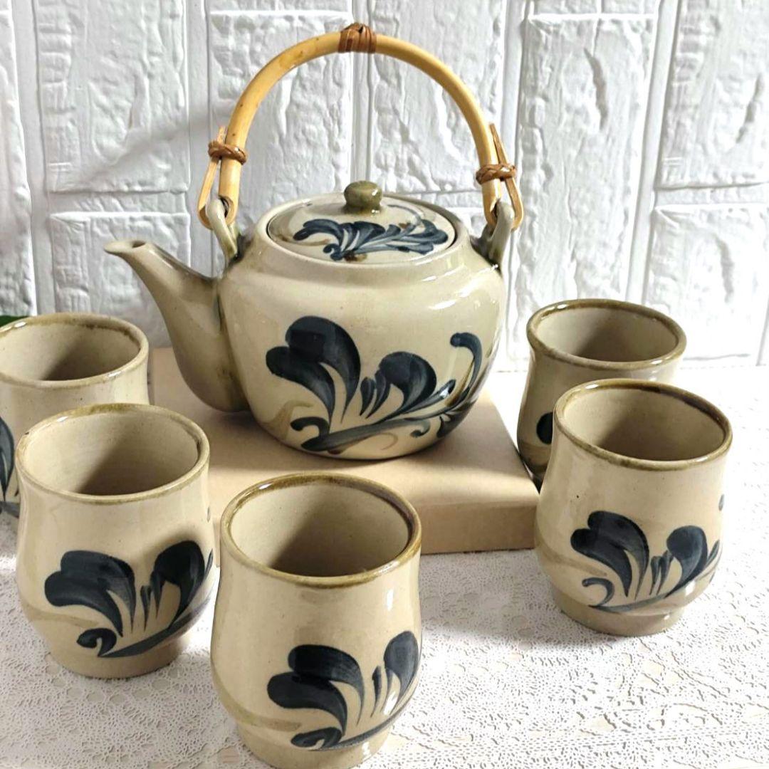 やちむん 中城窯 琉球焼 急須 湯呑み 5客セット 沖縄 壺屋 朝日陶器5客