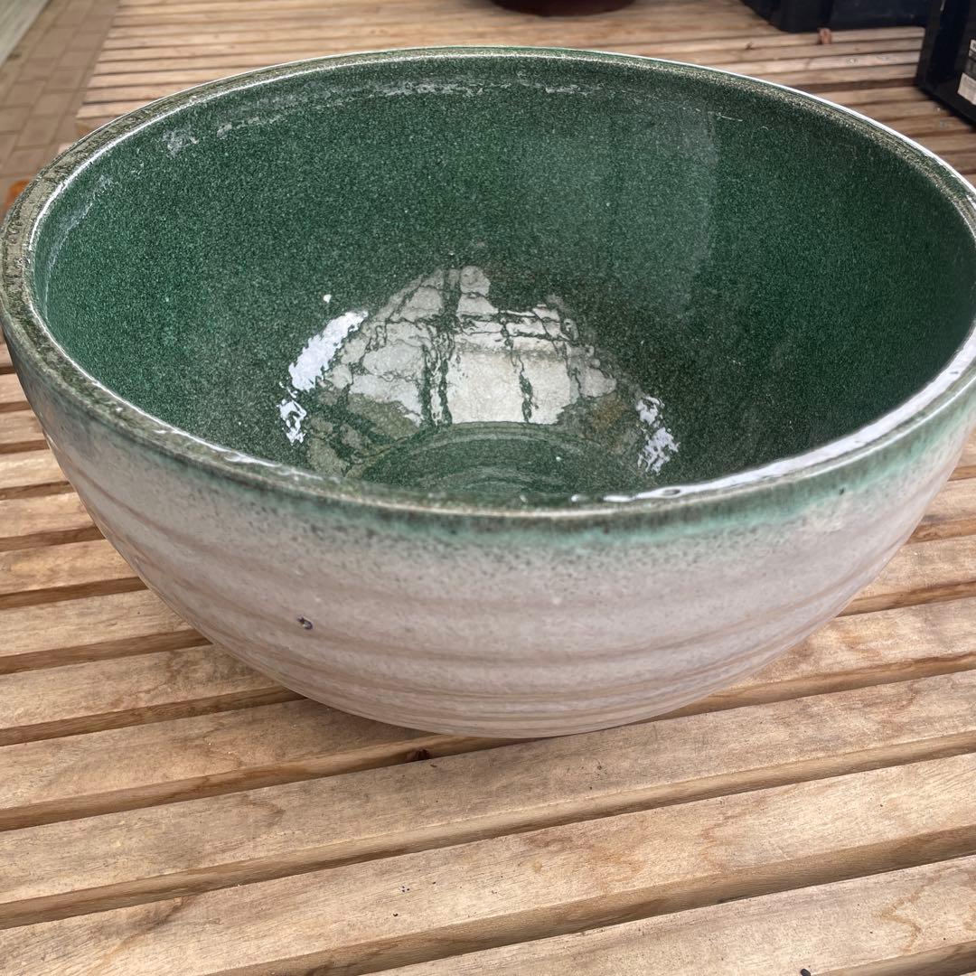 陶器製水鉢 緑色と白色のグラデーション - メルカリ