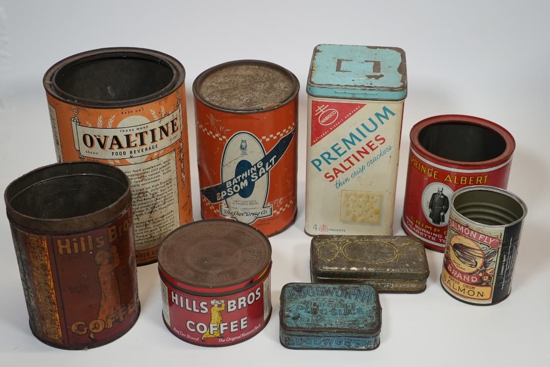 アンティーク缶セット Ovaltine, Epsom Salt, Premiu アンティーク缶セット Ovaltine, Epsom Salt, Premiu