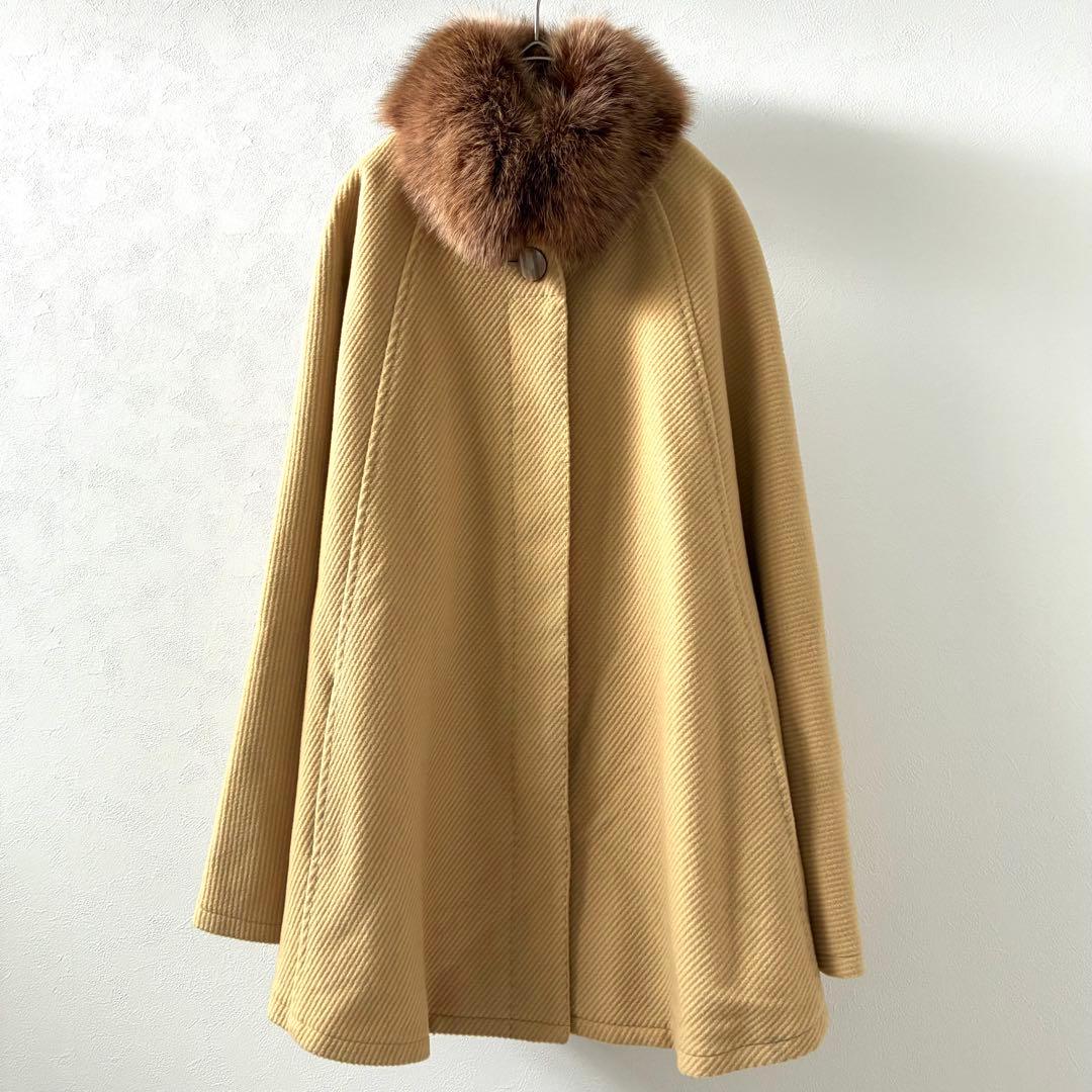 美品】NOUMI ポンチョ カシミヤ100% フォックスファー ポケット付き