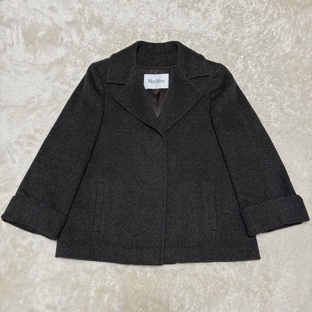 美品 MaxMara 白タグ アンゴラ混キャメルショートコート ブラウン 42 Max Mara マックスマーラ 10860409 ベージュ キャメルxウールxアンゴラ