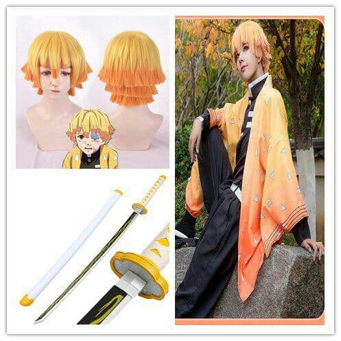 鬼滅の刃 我妻善逸 コスプレ衣装 ＋ウィッグ セット+日輪刀 - メルカリ