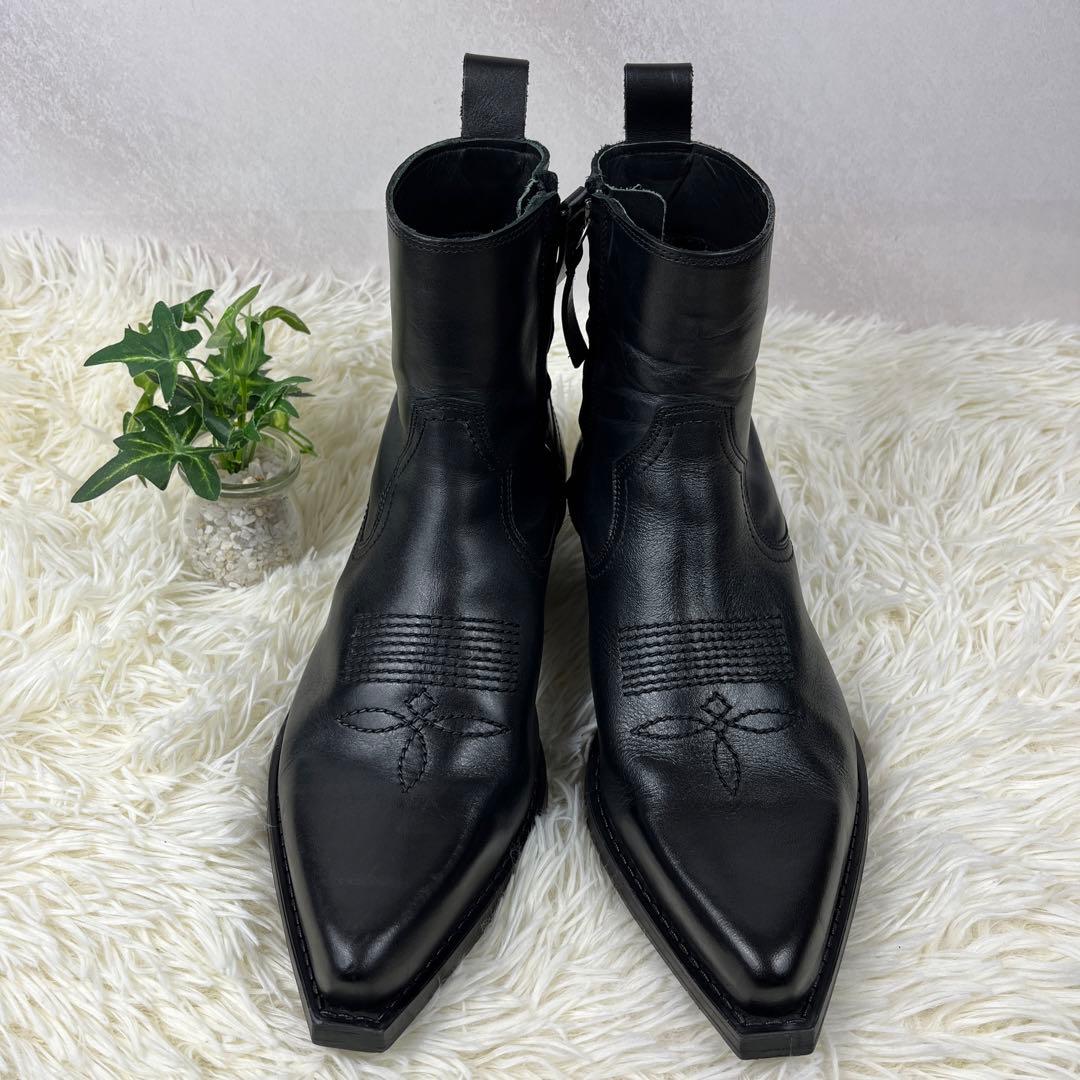 ZARA】ザラ（40）ブーツ メンズ レザー ウエスタンブーツ - メルカリ