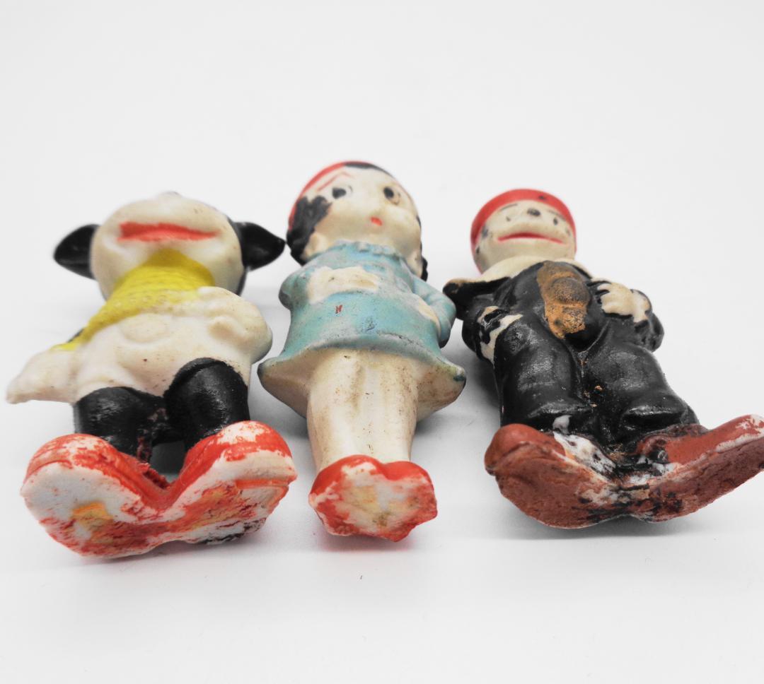 戦前Betty Boop〗ベティちゃん、道化師ココ、犬のビンボー陶磁器人形