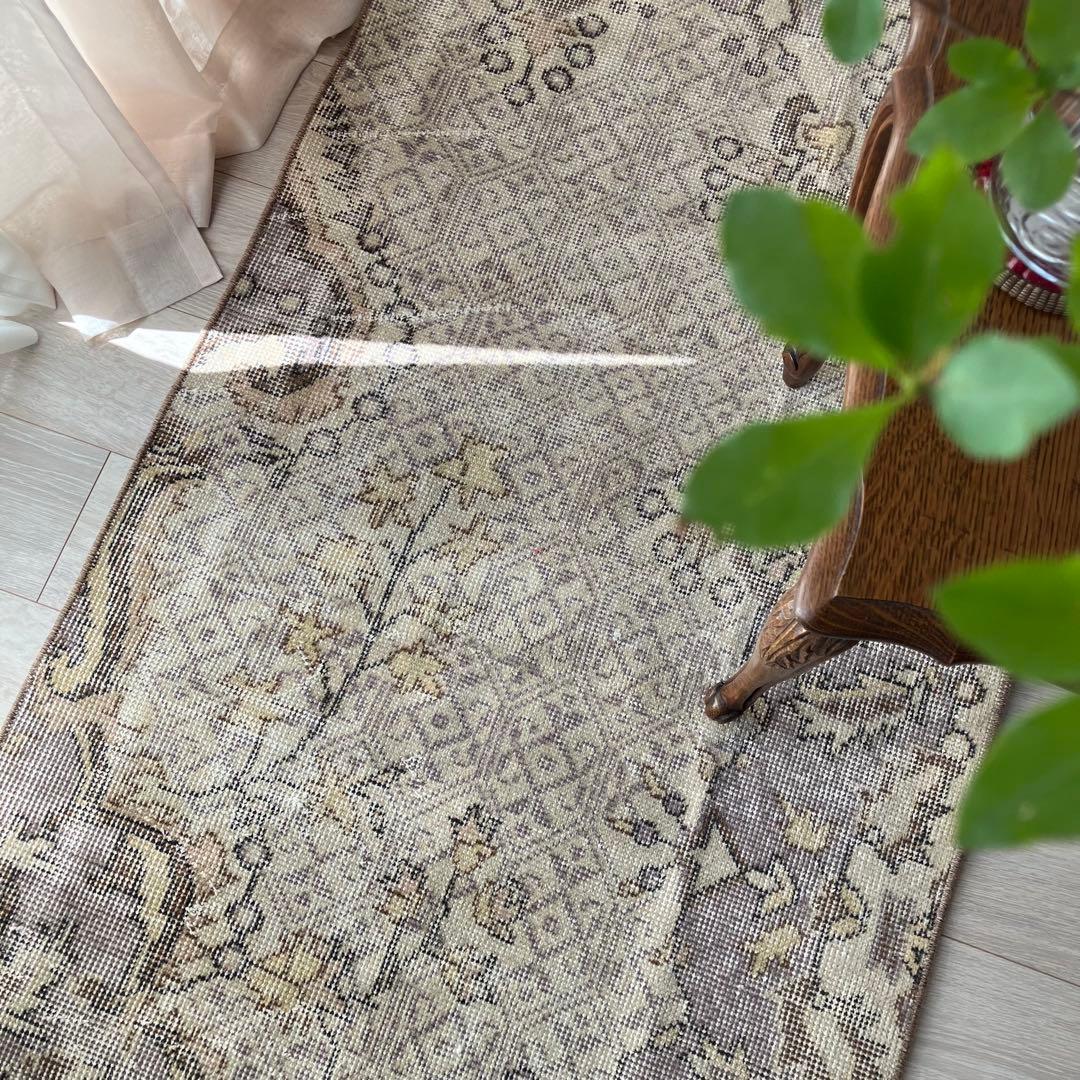 3m超ロング／76×297 グレー メダリオンランナー トルコヴィンテージラグ