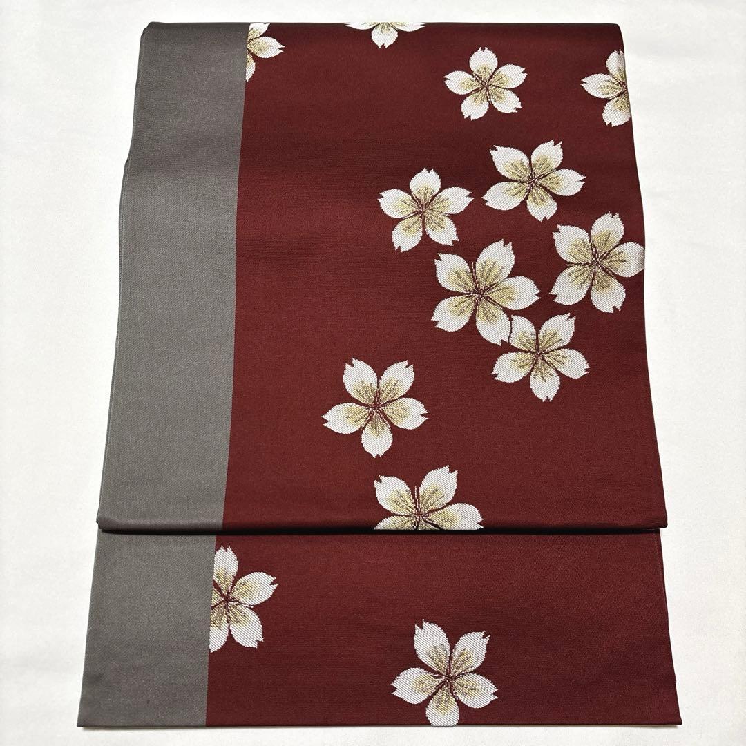 袋帯【辻村寿三郎】ジュサブロー 桜 正絹 染め分け 灰色 赤紫色 六通柄