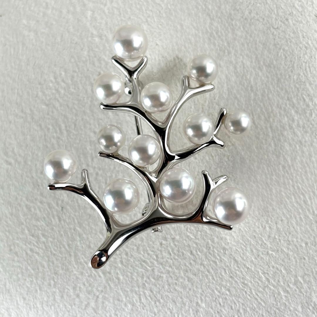 395【ミキモト】シルバー　パール　幸福の木　ブローチ　箱付き MIKIMOTO ミキモト 幸福の木 シルバーパールブローチ☆ラージサイズ