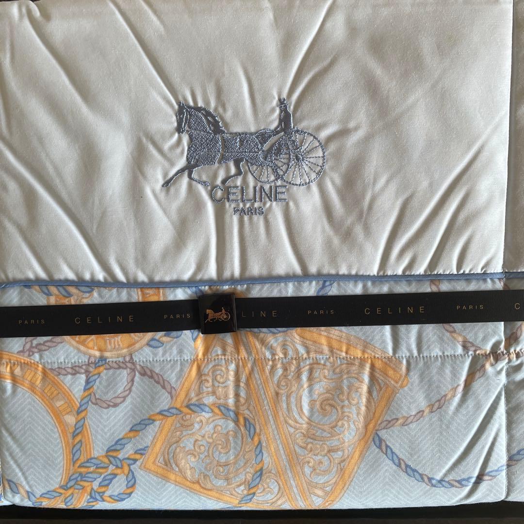 希少・未使用]CELINEセリーヌ 羽毛肌掛け布団 ダウンケット 馬車ロゴ