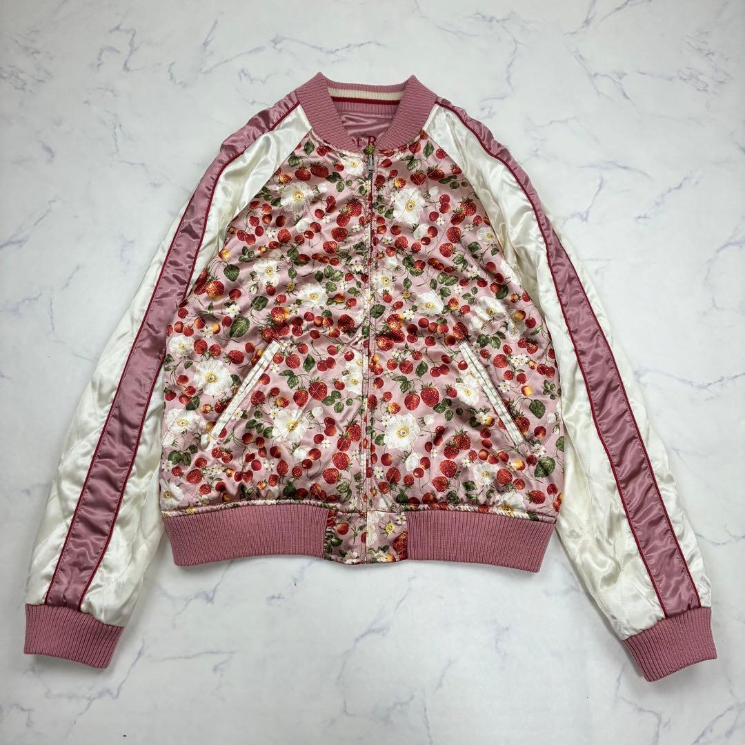 ピンクハウス リバーシブル✨スカジャン ブルゾン いちご刺繍 さくらんぼ
