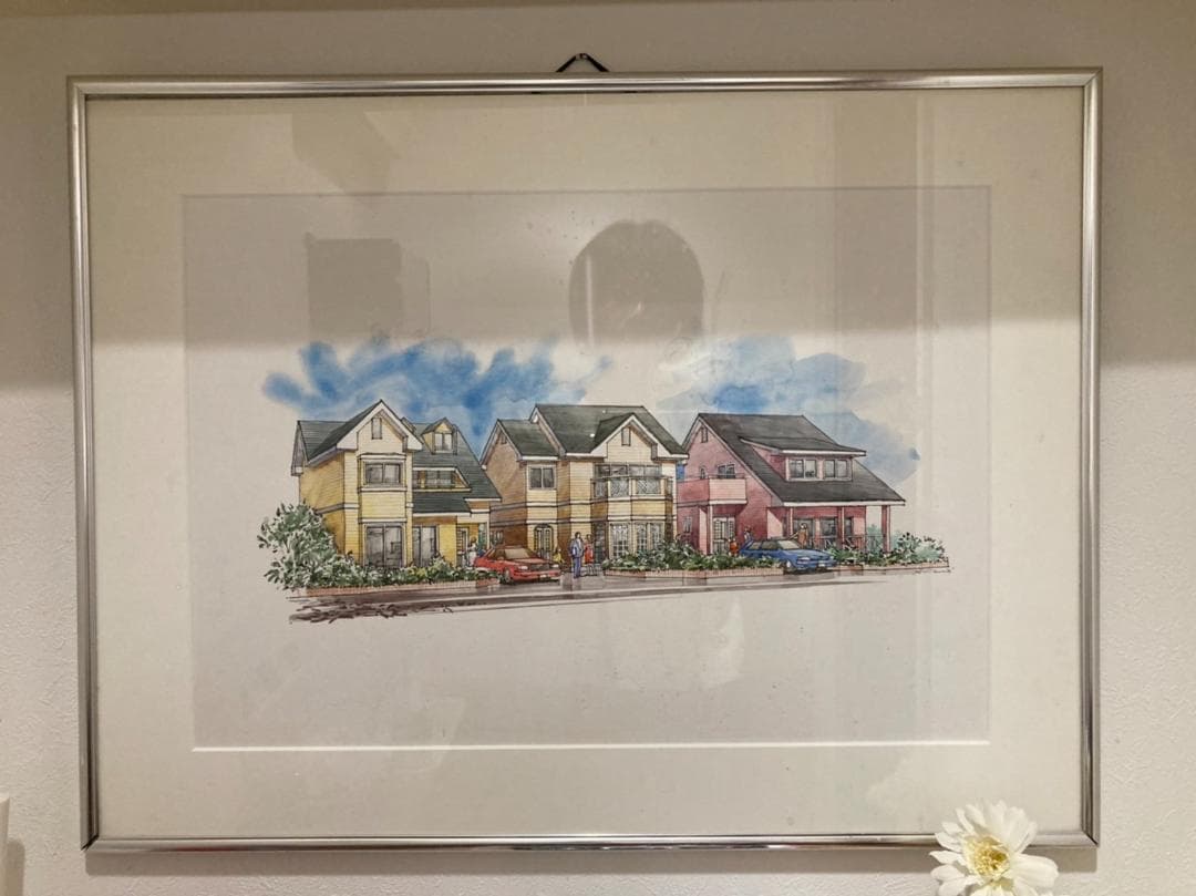 3軒の家の風景画（水彩画）（720×630）