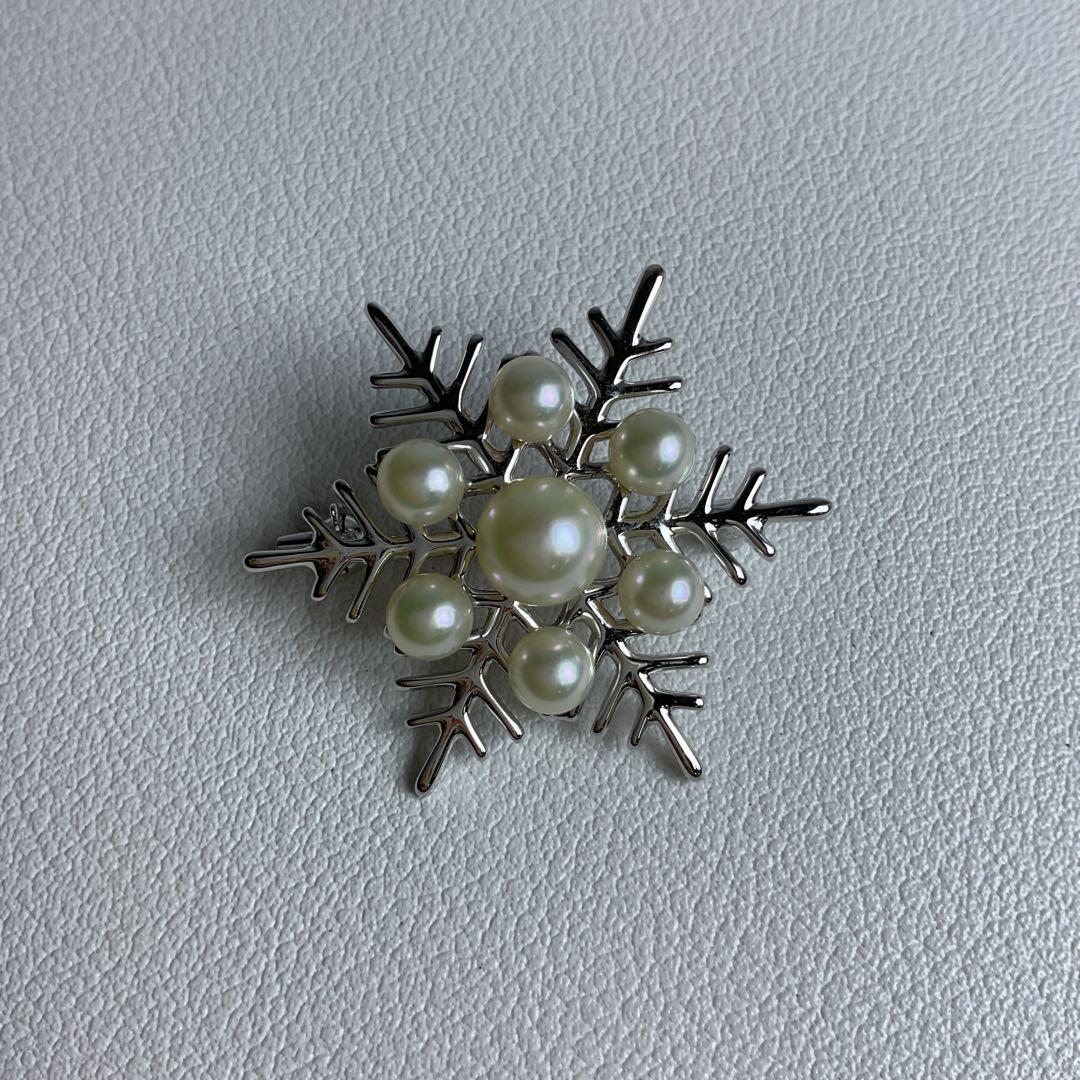 X240 ミキモト　MIKIMOTO 雪の結晶　パール　ブローチ　シルバー ミキモト ブローチ 雪の結晶 シルバー パール タックピン ジュエリー