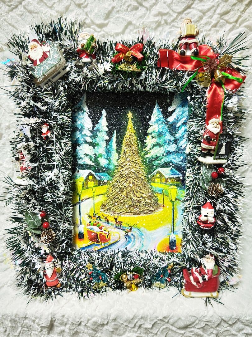 油絵 絵画【サンタの里】 アート ポスター 壁 絵画 クリスマス・サンタシリーズ デザインNO-4 A4