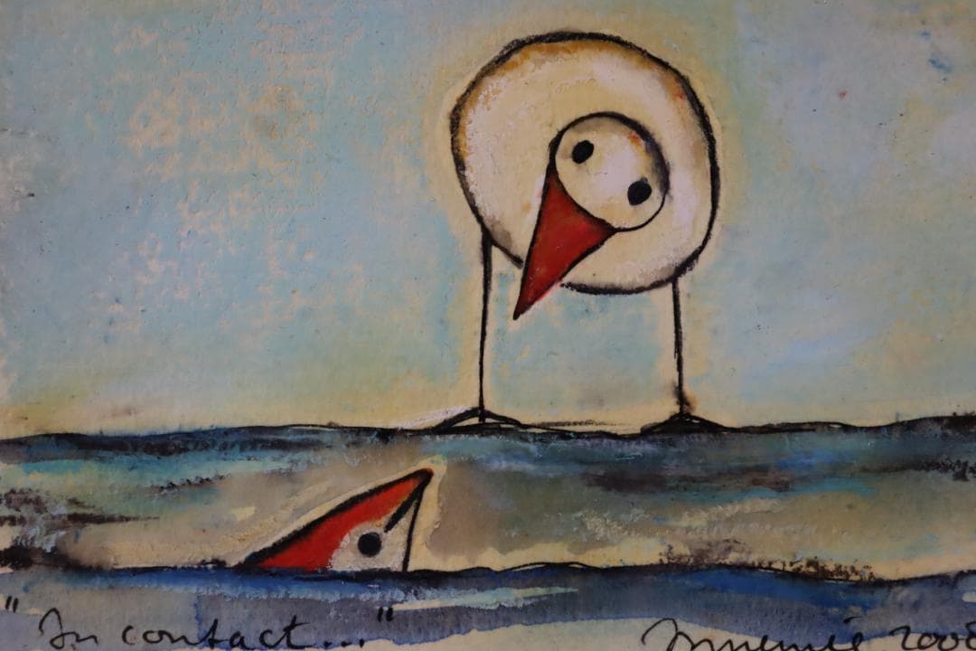 真作保証 ハンス・イヌメ 希少肉筆 板に水彩 額装 作品集・ポスト