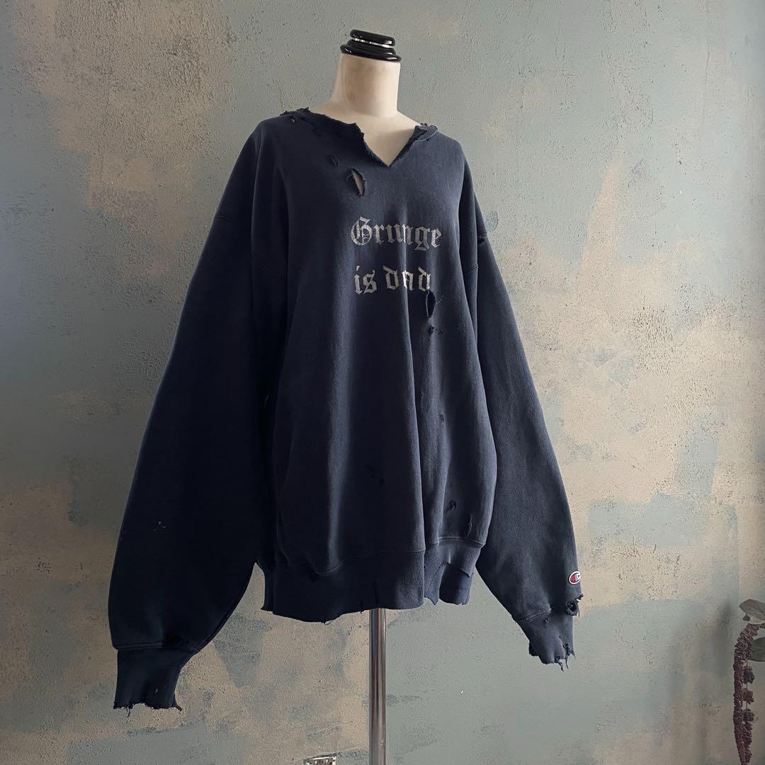grunge is dead“ペイント“紺”XL“リバース“boro sweat - メルカリ