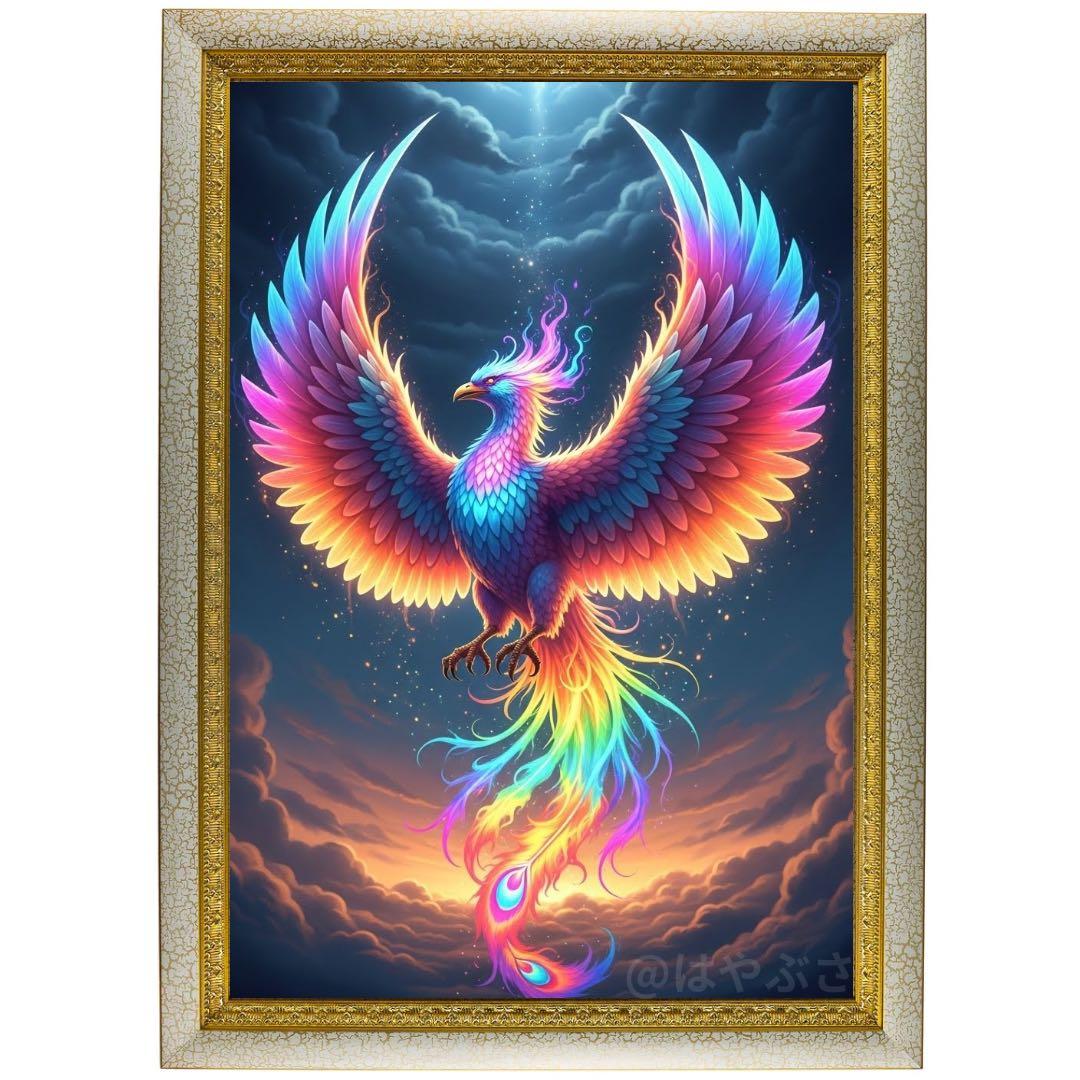 09】浄化の虹色鳳凰 額縁付き2L《開運アート グラフィック ヒーリング