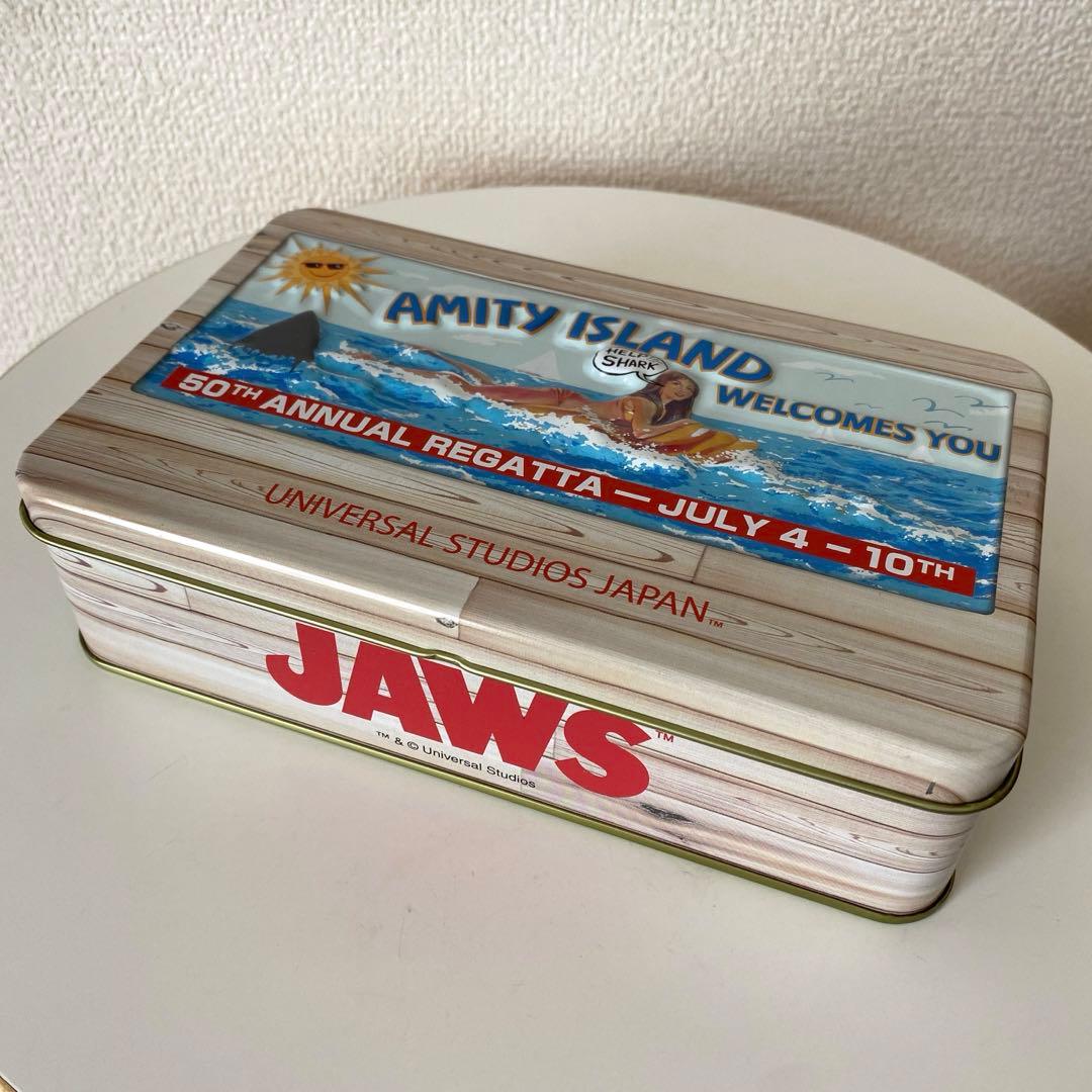 レア USJ JWAS ジョーズ クッキー缶 空き缶 - メルカリ