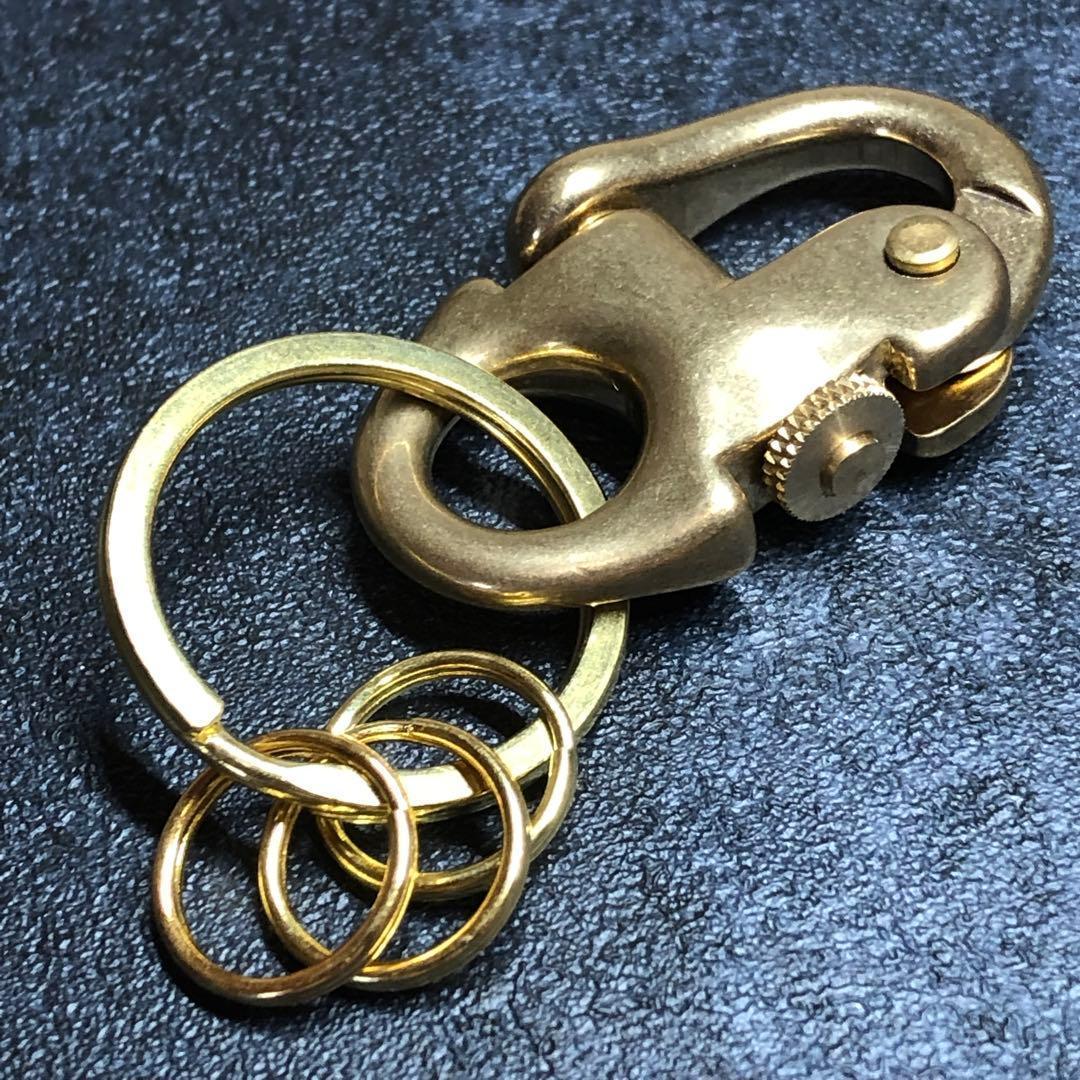 真鍮 スナップフックF プル式 キーリング キーホルダー アウトドア