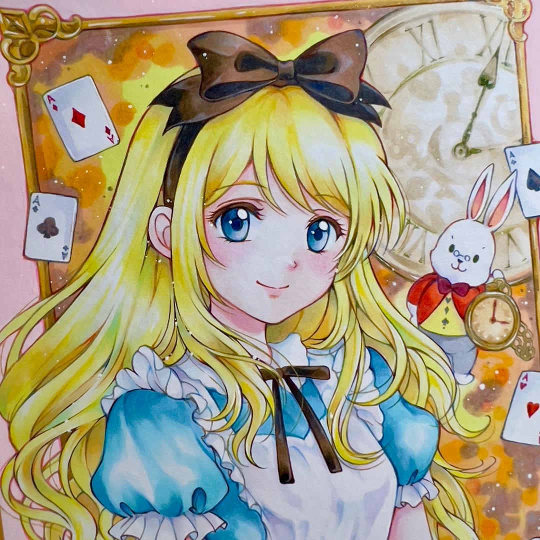 m*n様 不思議の国のアリス ＊ 金色の時間 ＊ 手描きイラスト＊オリジナルイラ 手描き風のアリス風金髪ちゃんのイラスト #aiart #aiartworks #aiイラスト