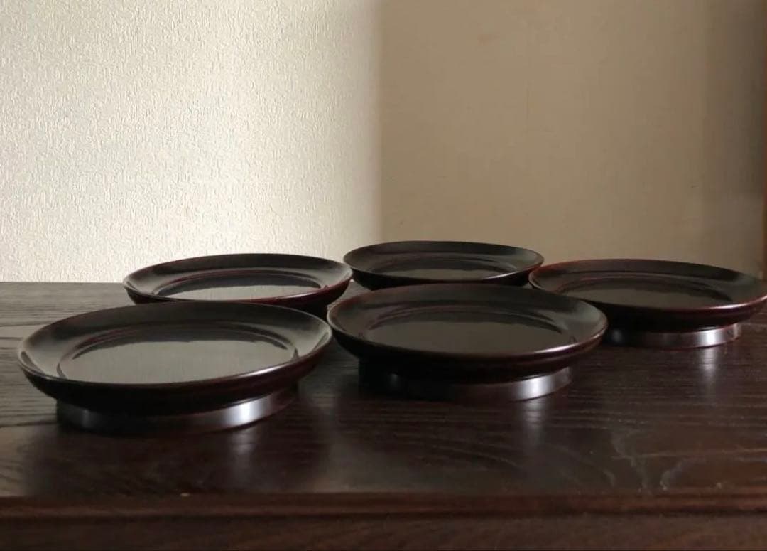 国産 浄法寺塗 木製 漆器 椿皿 楪子 銘々皿 溜塗 懐石 茶道具 5枚揃 椿皿 黒漆塗り 5枚セット モダン 漆器 あたかや 日本製 和食器 銘々皿