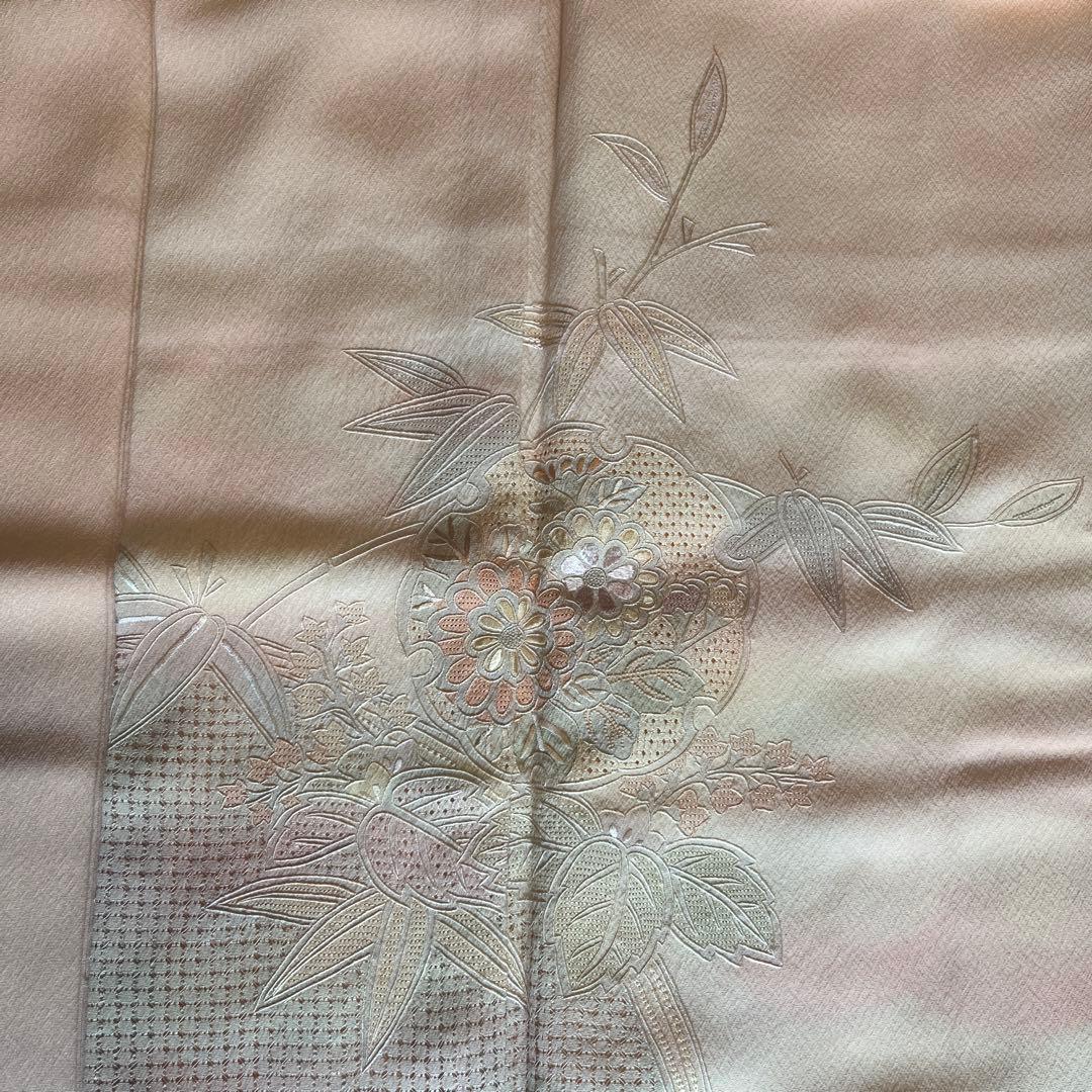 翠山刺繍】蘇州刺繍の訪問着 雪輪 竹 桐 薄いピンクオレンジ暈し