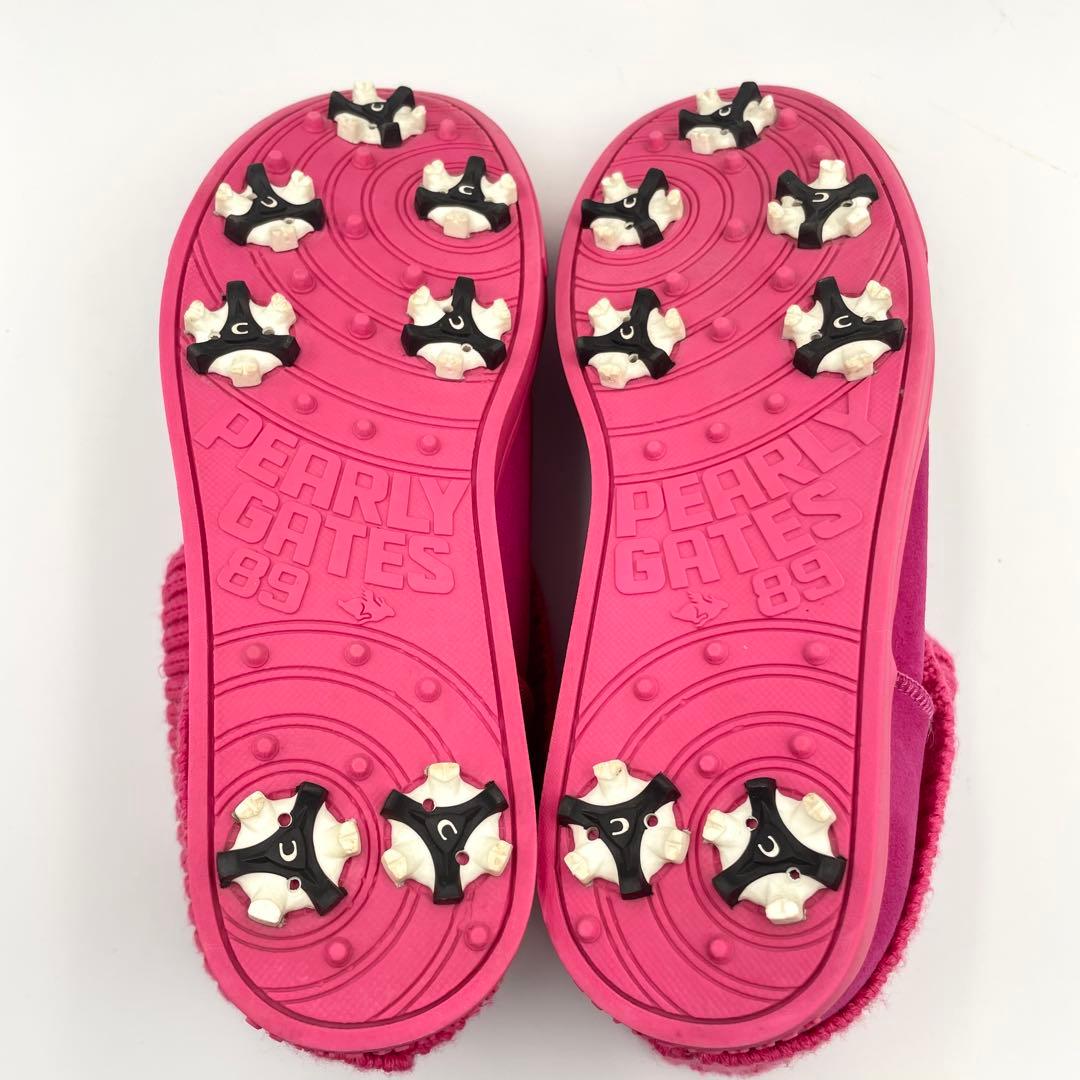 美品☆パーリーゲイツ ヌバック×リブニット ショートブーツ ピンク系