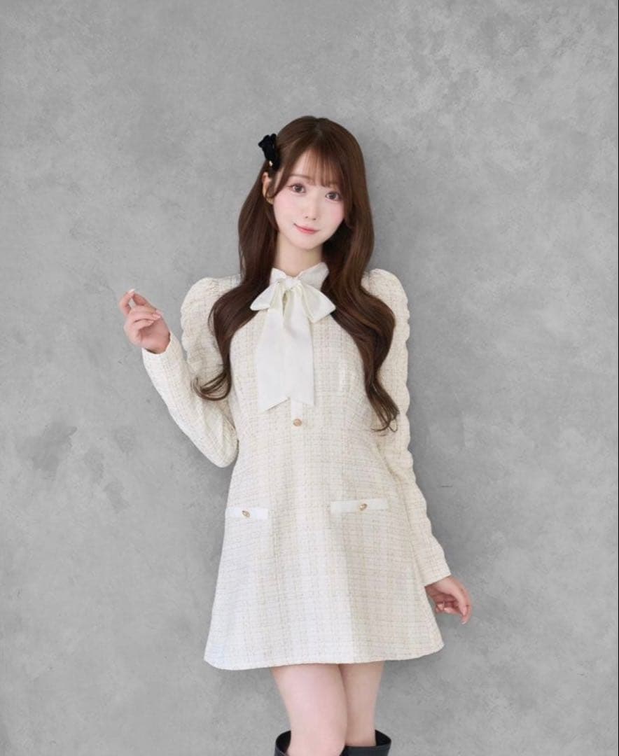 Rosé Muse ribbon tie tweed mini onepiece Ribbon tie tweed mini onepiece – BUNNY APARTMENT