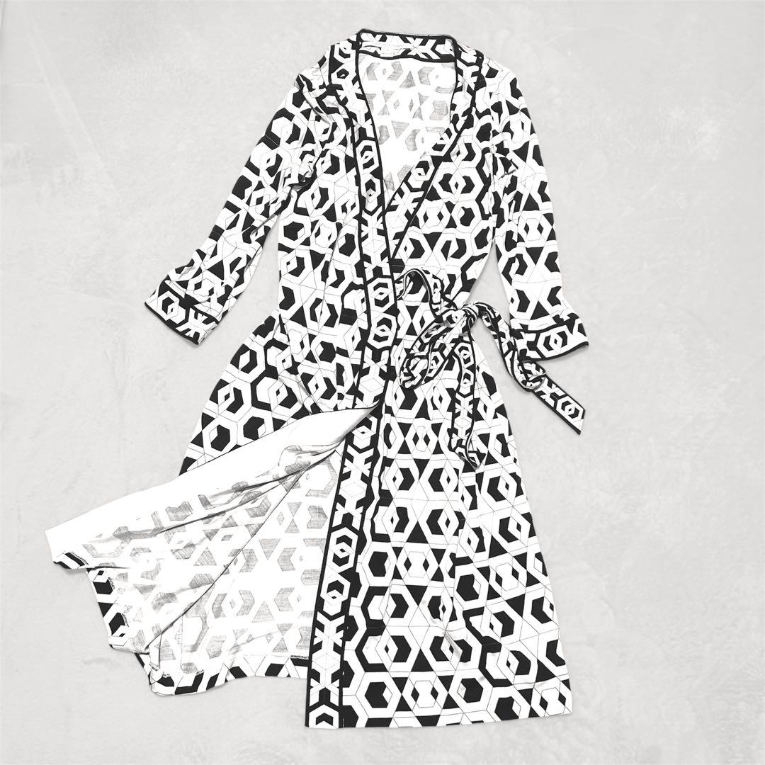 ダイアンフォンファステンバーグ ラップワンピース 幾何学模様 黒白 4