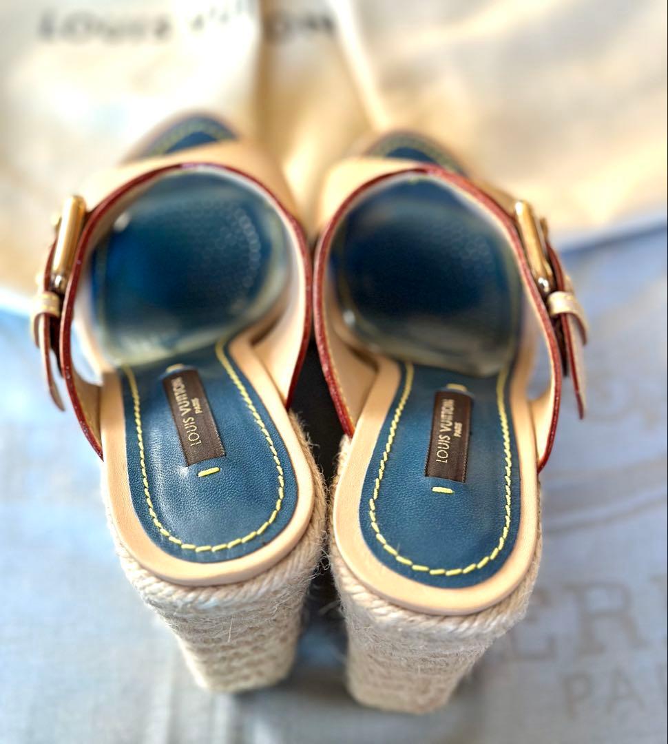 《正規品》ルイヴィトン ウエッジサンダル デニム　モノグラム 35 本物