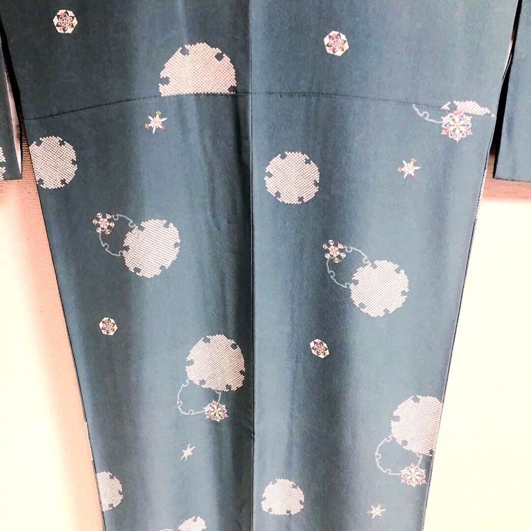 美品 トールサイズ】小紋 雪 正絹 丹後 京友禅 袷 裄丈71 身丈174