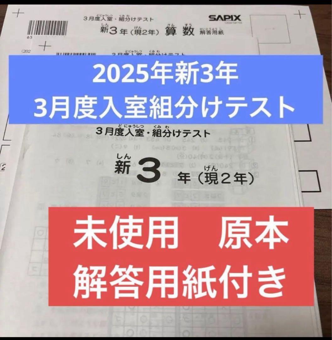 最新！未使用原本！2025年サピックス新3年現2年3月度入室組分けテスト解答用紙 サピックス 新3年 3月入室組分けテスト 2025年｜Yahoo!フリマ（旧
