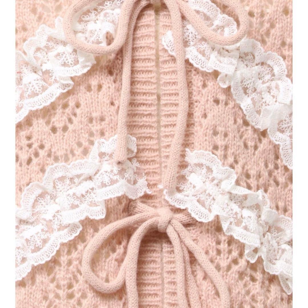 merry jenny 透かし編みフリルカーディガン ピンク - メルカリ