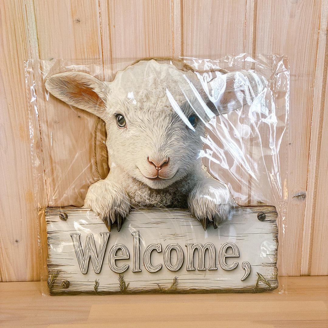 ウェルカムボード 木製 リース ひつじ リアル 大きめ 玄関飾り