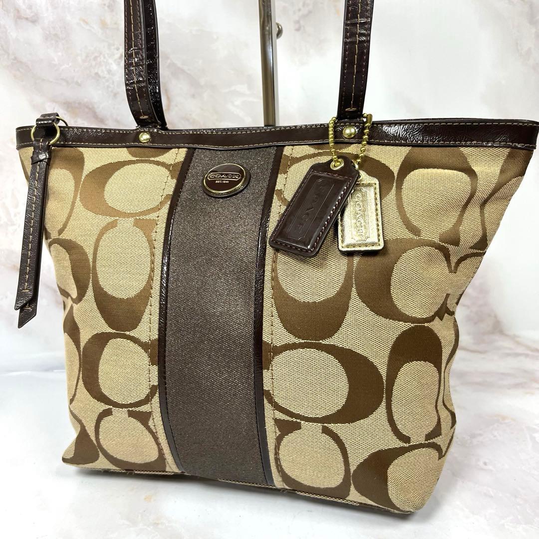 COACH コーチ トートバッグ キャンバス ブラウン 肩掛け シグネチャー