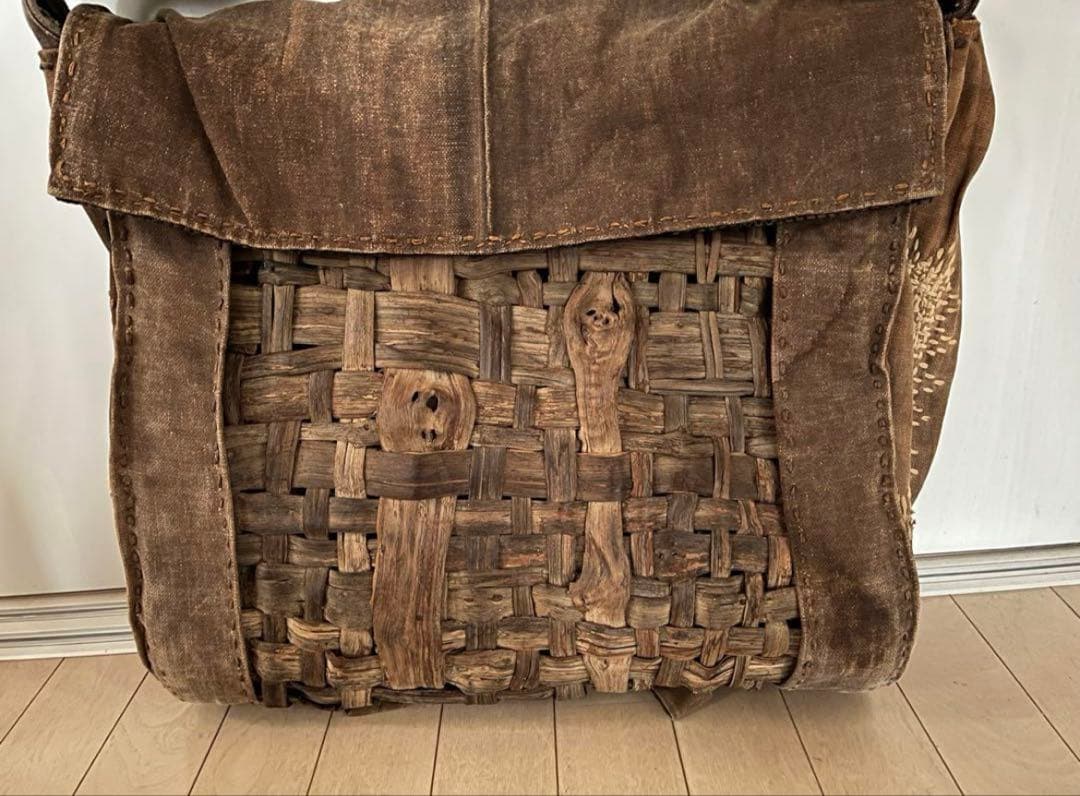 SALE◇希少 柿渋古布と国産山葡萄蔓 背負える大型籠リュック 斜め掛